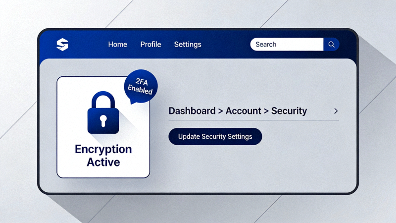 Ilustrasi antarmuka website modern dengan fokus pada keamanan dan navigasi